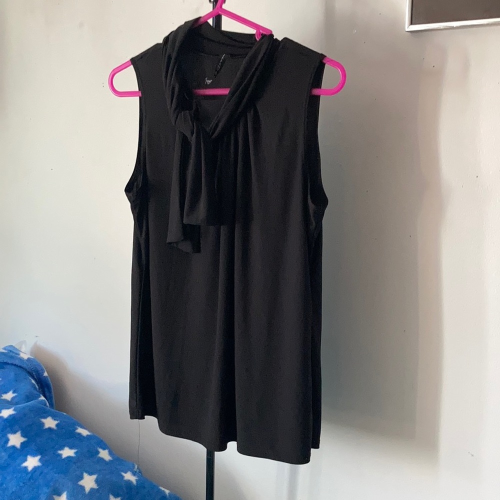 Tiffany and grey black sleeveless shirt with tie detail PL